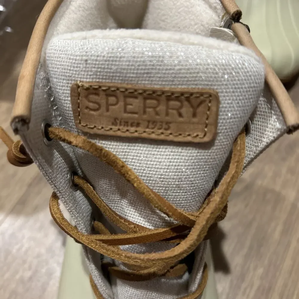 Sperry Women's Saltwater Ivory Duck Boots Lace Up Waterproof Side Zip Ankle sz 7